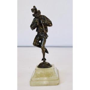 Ménestrel flûtiste en bronze 